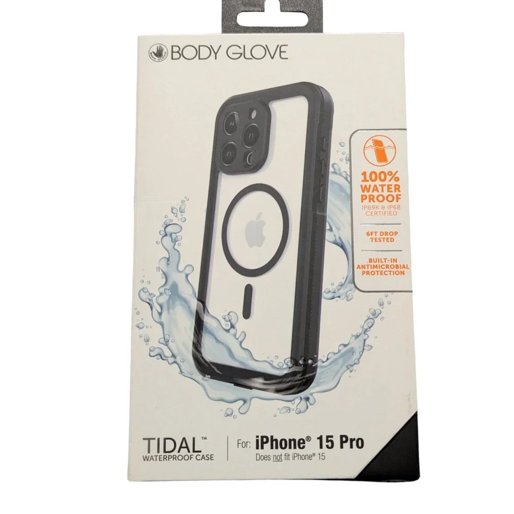 J7. Body Glove Tidal Waterproof with MagSafe Case For iPhone 15 Pro, Black/Clear